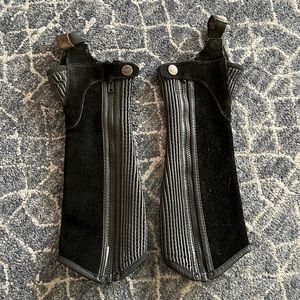 Kids Suede Half Chaps for equestrian riding. Brand is Ovation.
